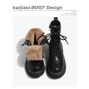 Botas nuevas de estilo británico para mujer con forro polar grueso de talla grande