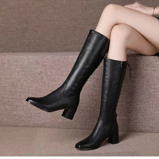 Women's Lace-up Below The Knee High Leg Boot