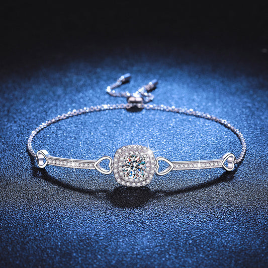 Pulsera de plata de ley con bolso cuadrado para mujer