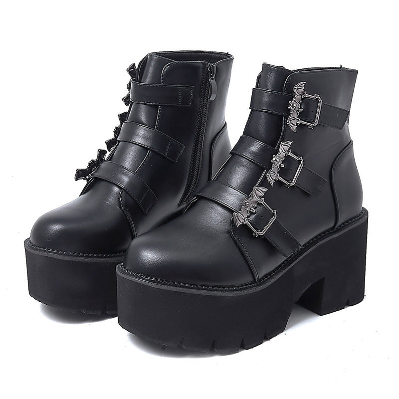 Lady Japanese Harajuku Punk Bat Buckle Gothic Style Short Boots