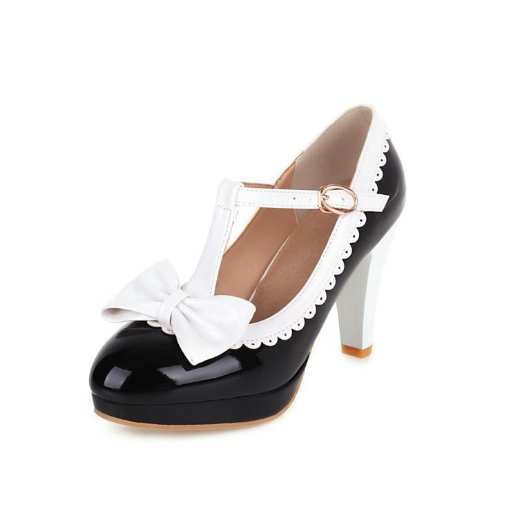 Bow Round Head Chunky Heel High Heels