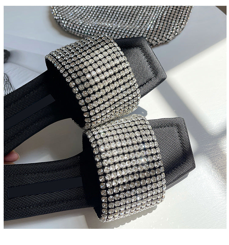 Diamond Toe Fashion Black Square Slippers