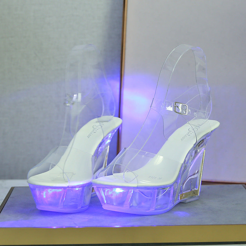 Sandalias luminosas con fondo de cristal de moda para mujer