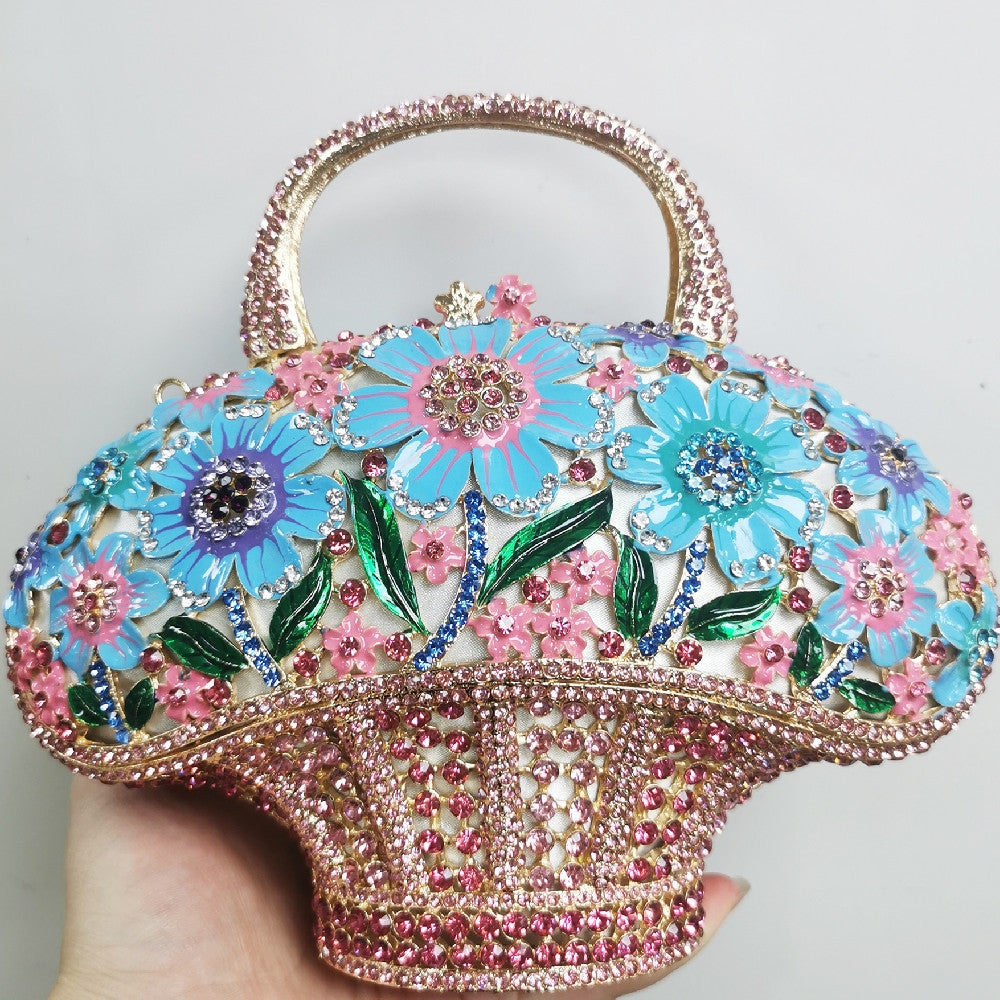 Nuevo bolso de mujer en forma de mini cesta de flores con forma de diamante para banquetes