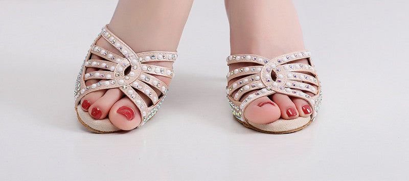 Women's Hot Rhinestone Latin Dance High Heel Shoes Soft Bottom Rhinestone