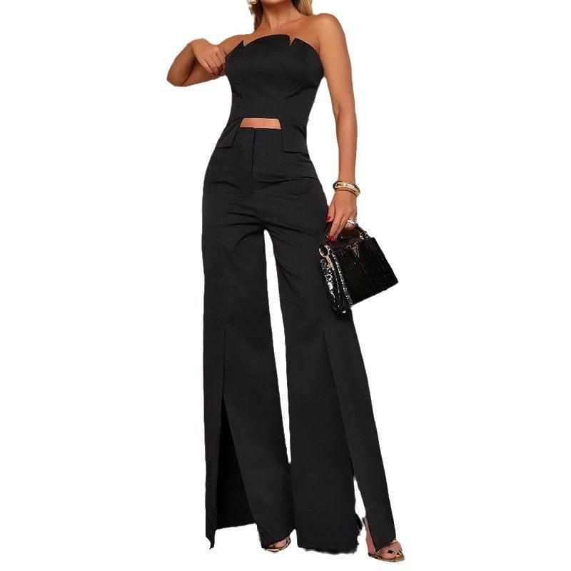 Casual Sleeveless Tube Top Solid Color Two-piece Set