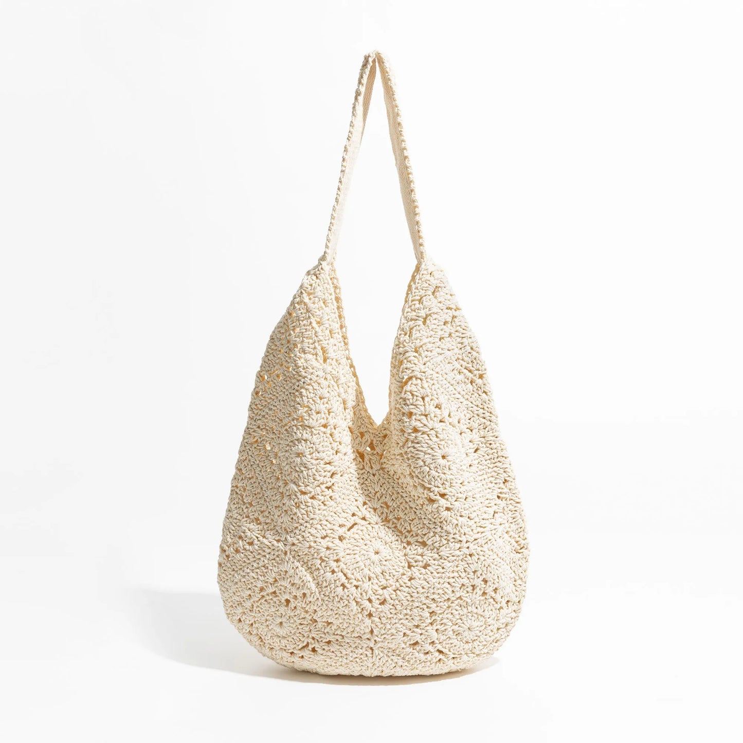 Bolso de hombro hueco estilo Mori con flores tejidas a crochet