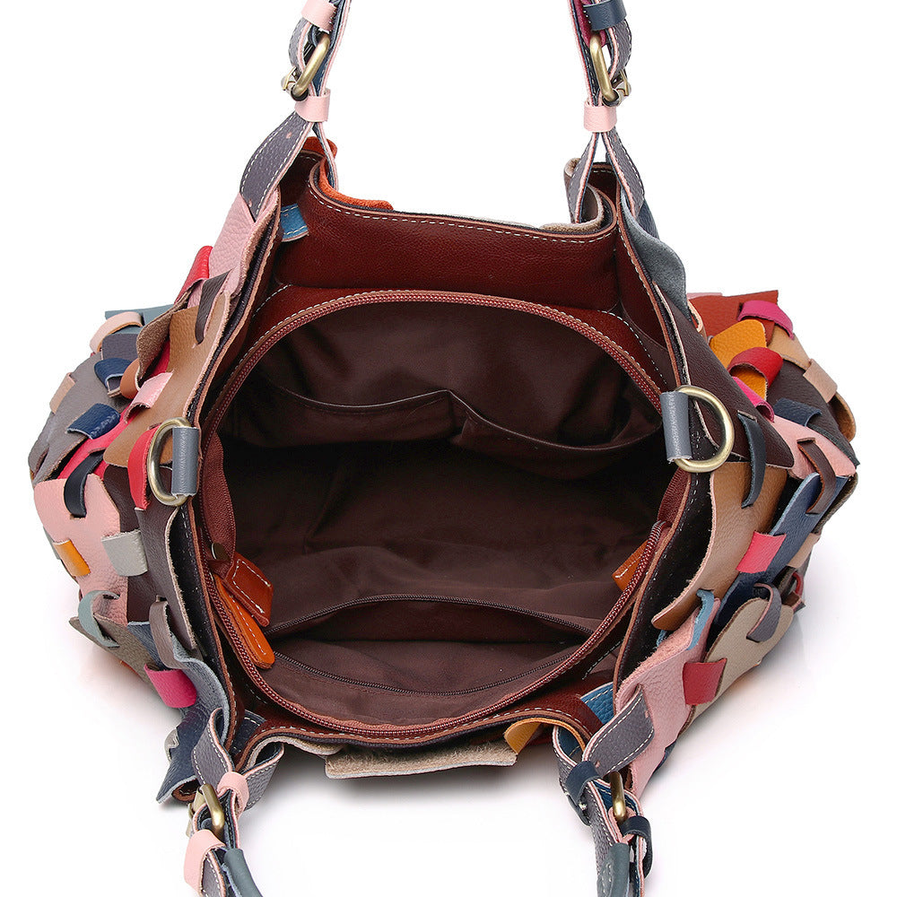 First Layer Cowhide Multi-color Blocks Handbag