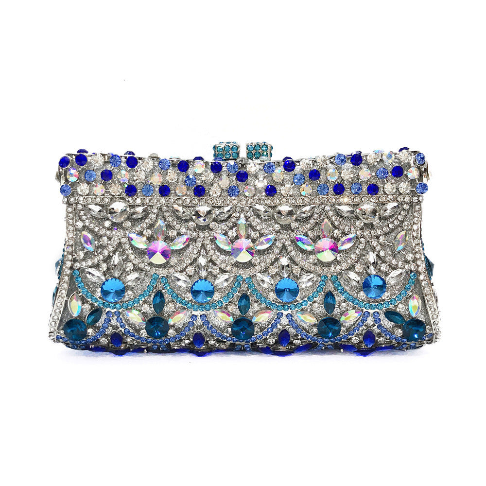 Fish Scale Blue And White Porcelain Diamond Metal Evening Bag With Diamonds