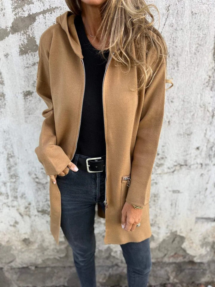 Chaqueta con capucha y cremallera informal de color sólido para otoño e invierno