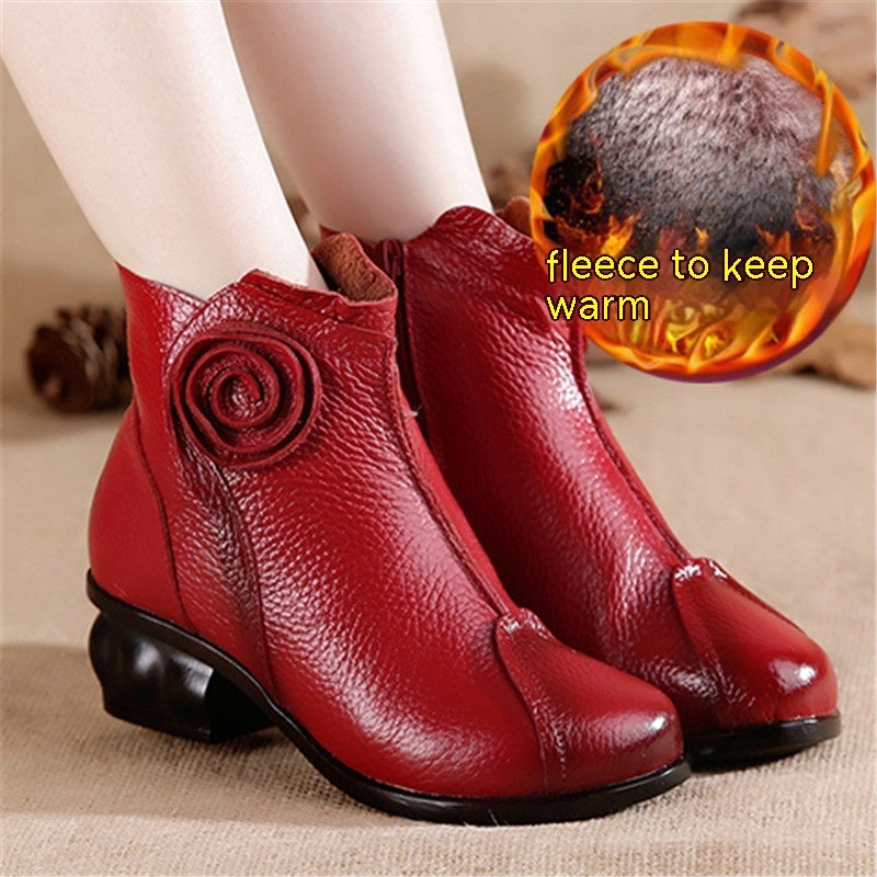 Ethnic Style Fleece-lined Vintage Warmth Retention Material Women's Boots