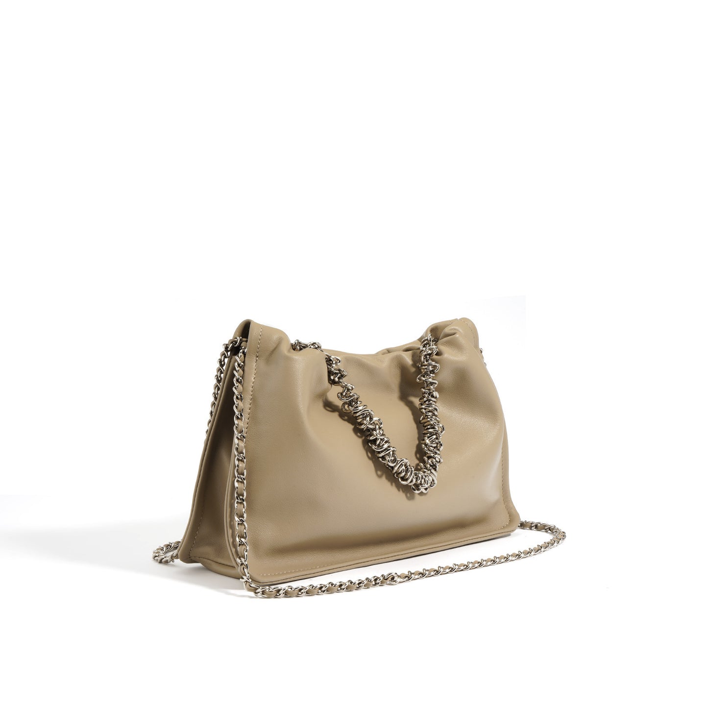 Design Genuine Leather Chain Pleated Cloud Bag