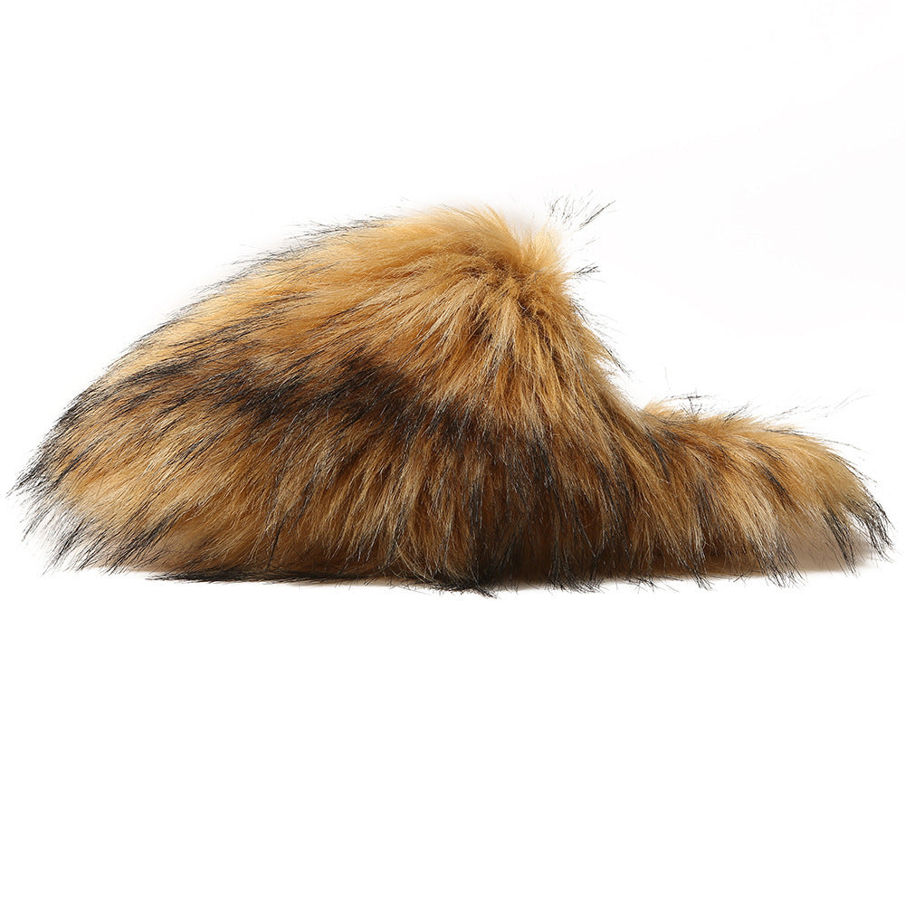 European And American Fluffy Slippers Women's Autumn And Winter Home Fleece-lined Warm Artificial Fur