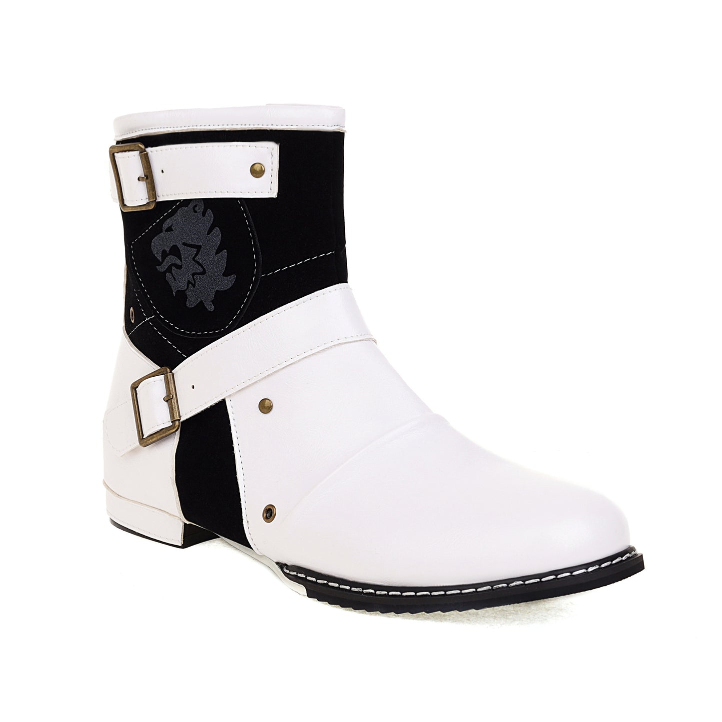 Round Toe Vintage Buckle Side Zipper Men's Leather Boots