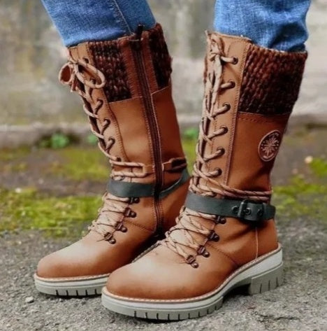 Botas Martin de invierno de tacón alto cuadrado con punta redonda y costura en talla grande