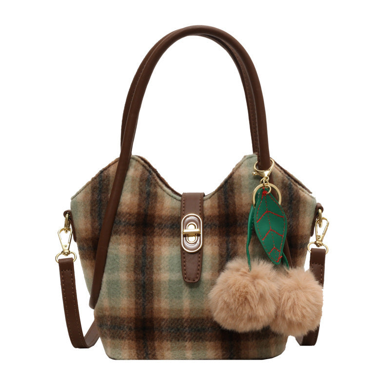 Niche Plaid Women Shoulder Messenger Bag Retro