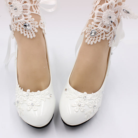 Women's White High-heeled Wedding Shoes