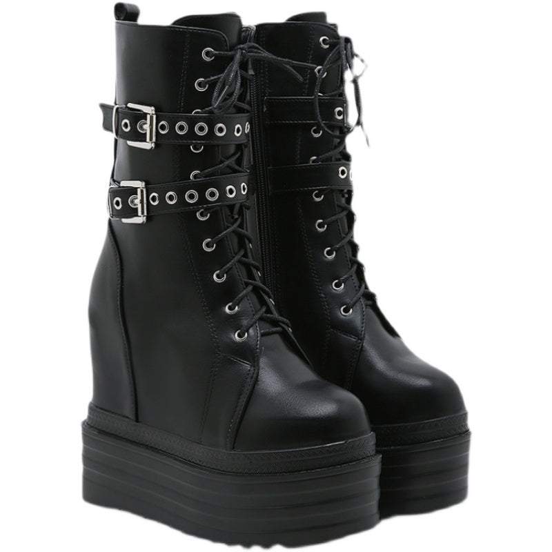 Female New Style Of All Kinds Of Internal Increased Wedge-heeled Platform Ankle Boots High Heel