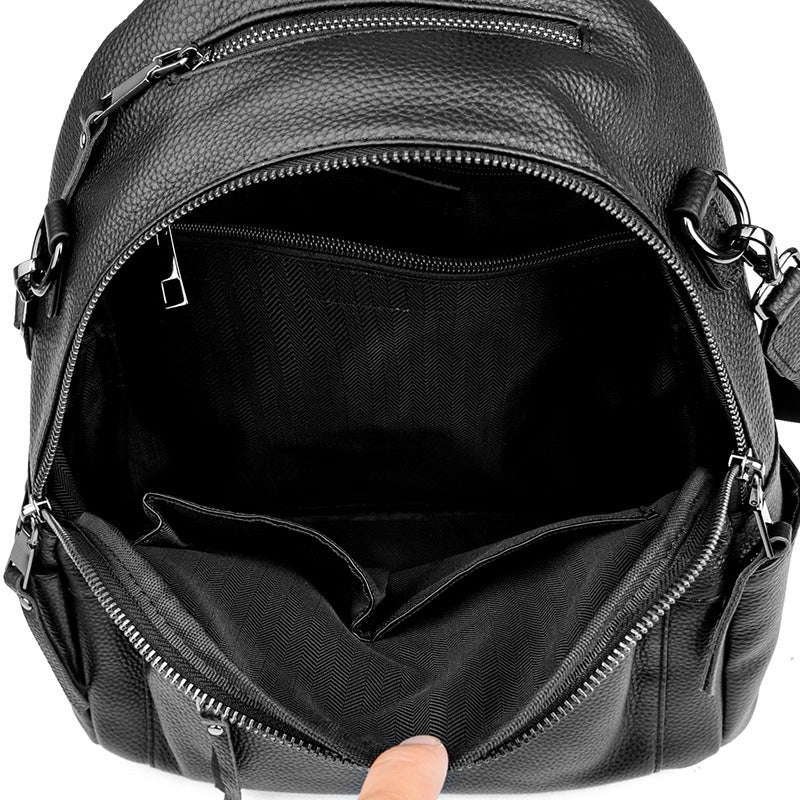 Mochila de piel de vaca de capa superior para niña, mochila de viaje de gran capacidad, estilo universitario, a la moda, a juego