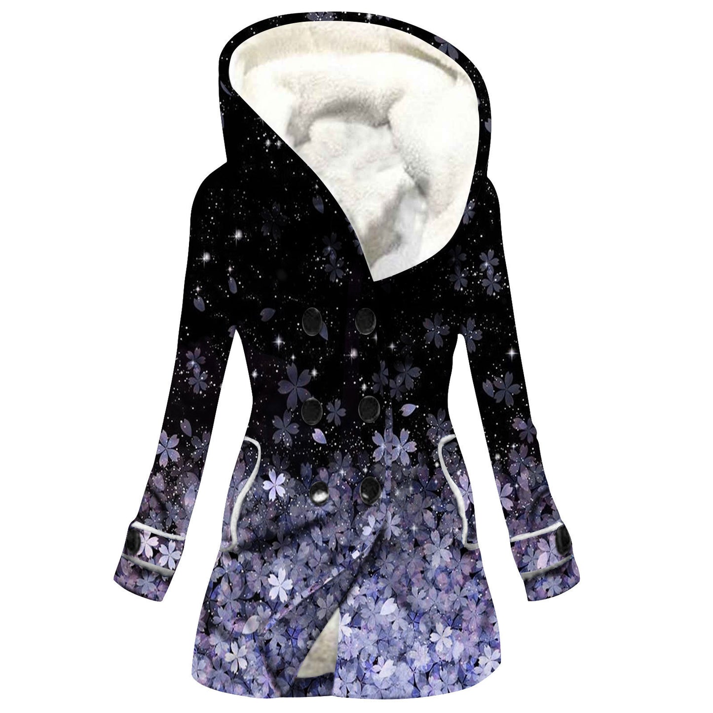 Women's Windbreaker Winter Thickened Imitation Lamb Stitching Floral Hooded