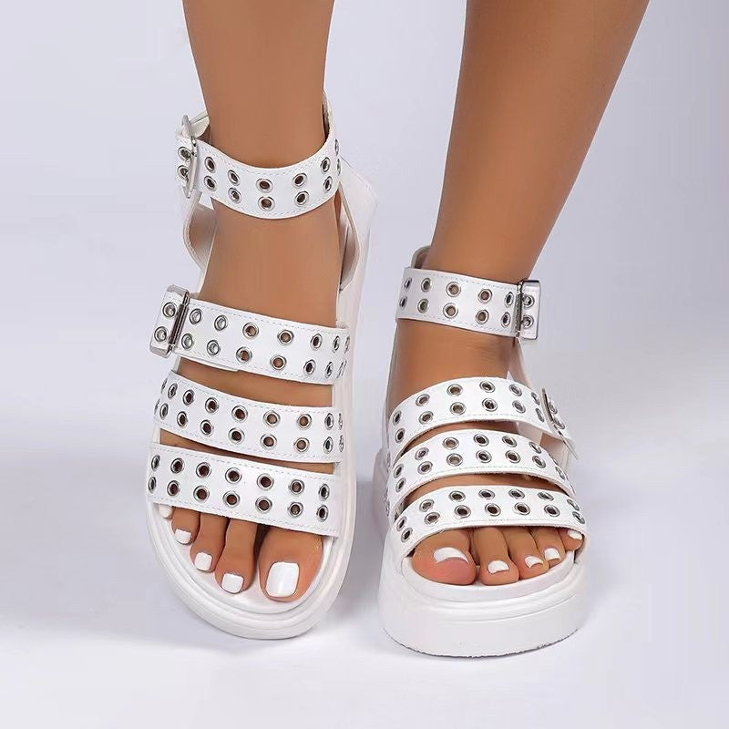 Women's Open Toe Thick Bottom Outdoor Rivet Button Sandals