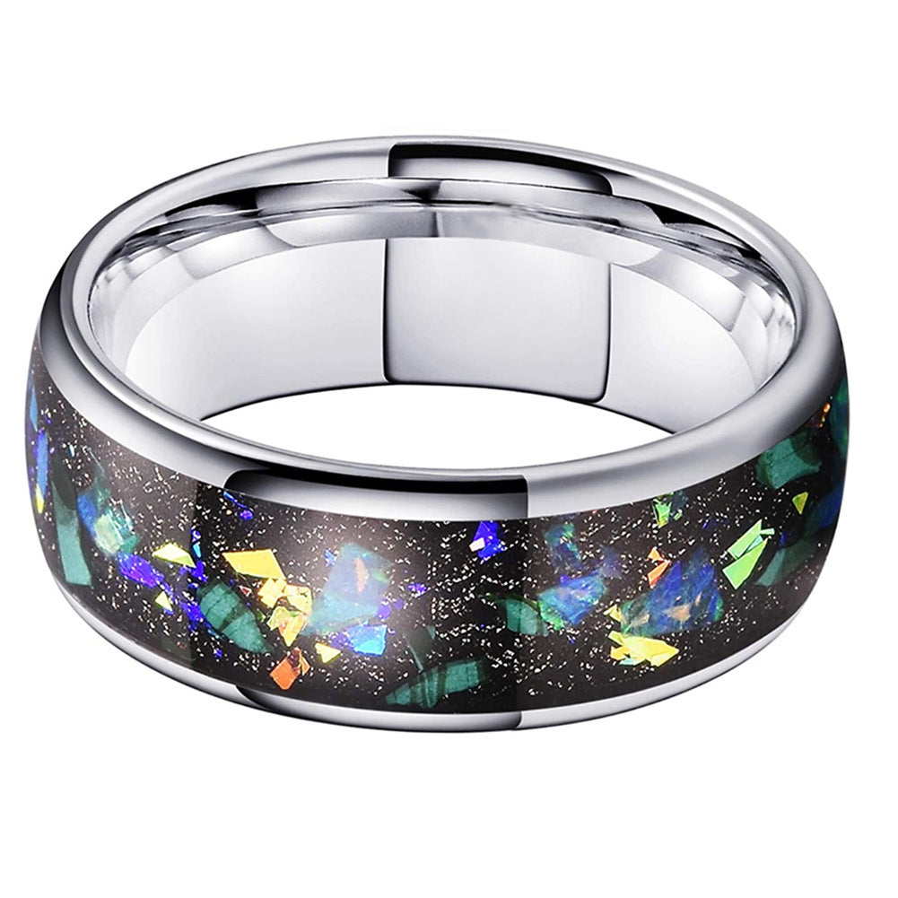 8mm Inlaid Galaxy Broken Opal Tungsten Ring