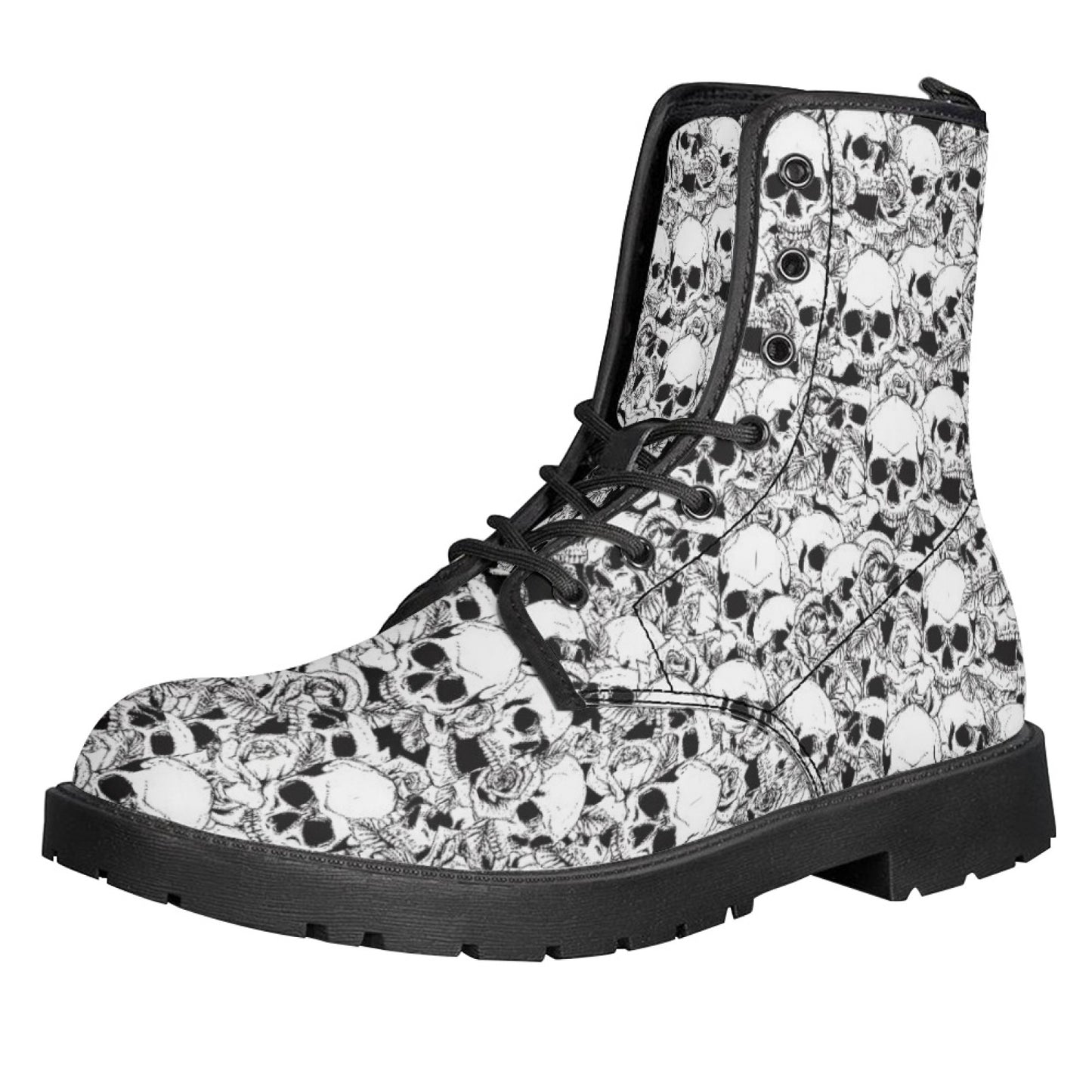 Printed Women's Leather Flat Bottom Low Heel British Martin Boots