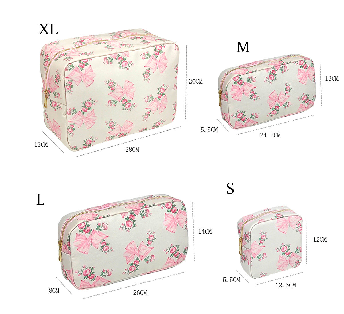 Makeup Bag  Printed Bow Toiletry Pouch Waterpro