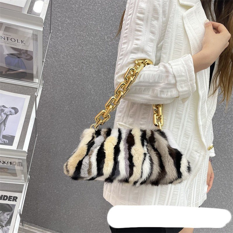 Mink Rabbit Hair Match Color Cloud Underarm Women's Shoulder Bag