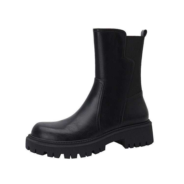 Round Toe Thick Sole Side Zipper Short Boots