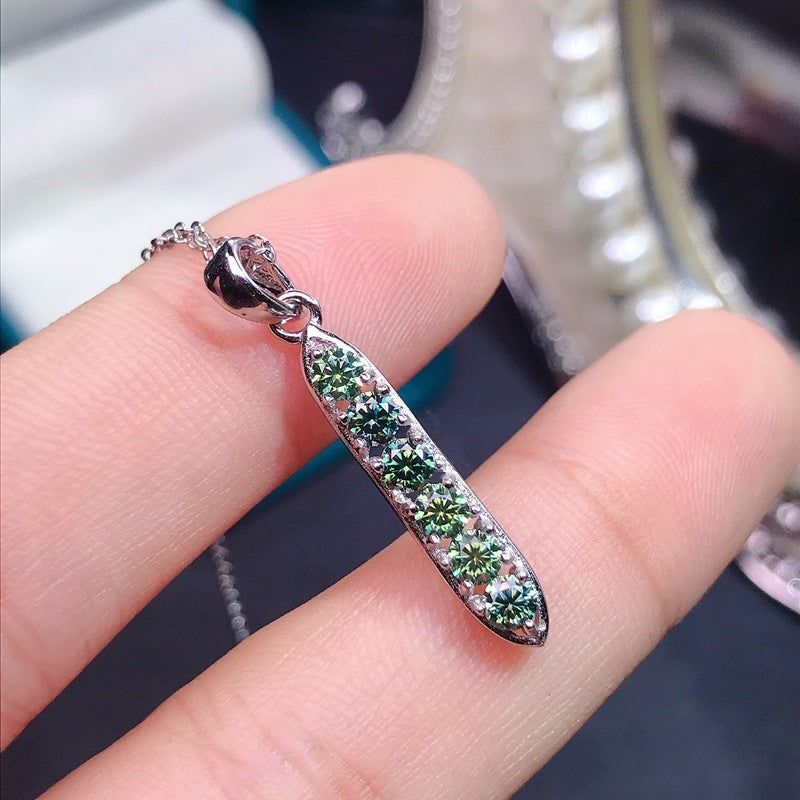 925 Silver Inlaid Green Moissanite Pendant Necklace