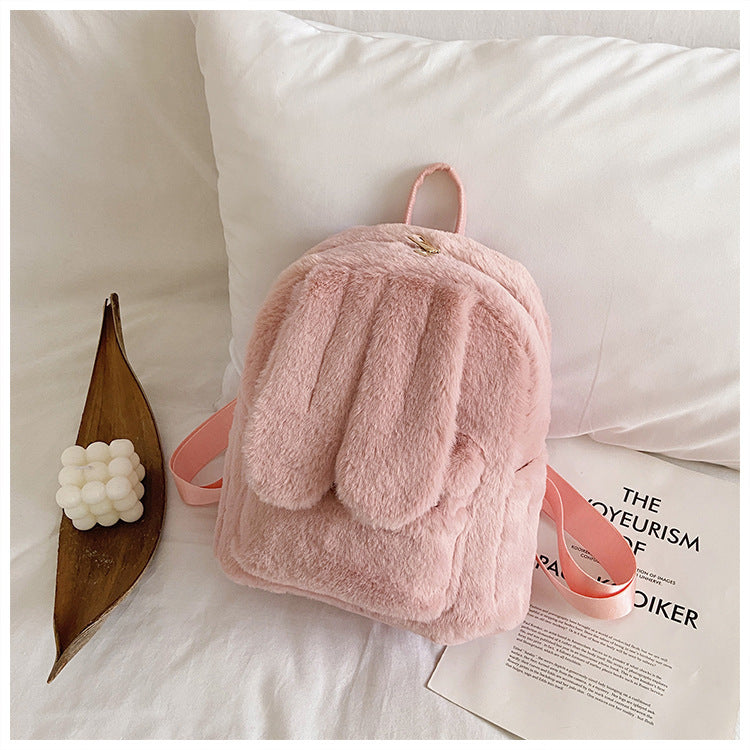 Mochila de peluche con orejas de conejo para mujer