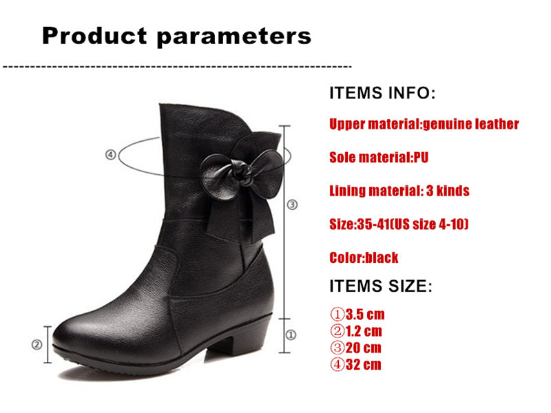 Boots Leather Non-slip Female Bow Large