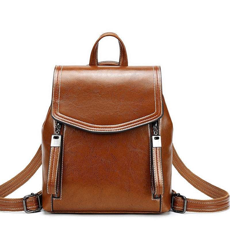 Women's New Contrast Color Versatile Leather Backpack