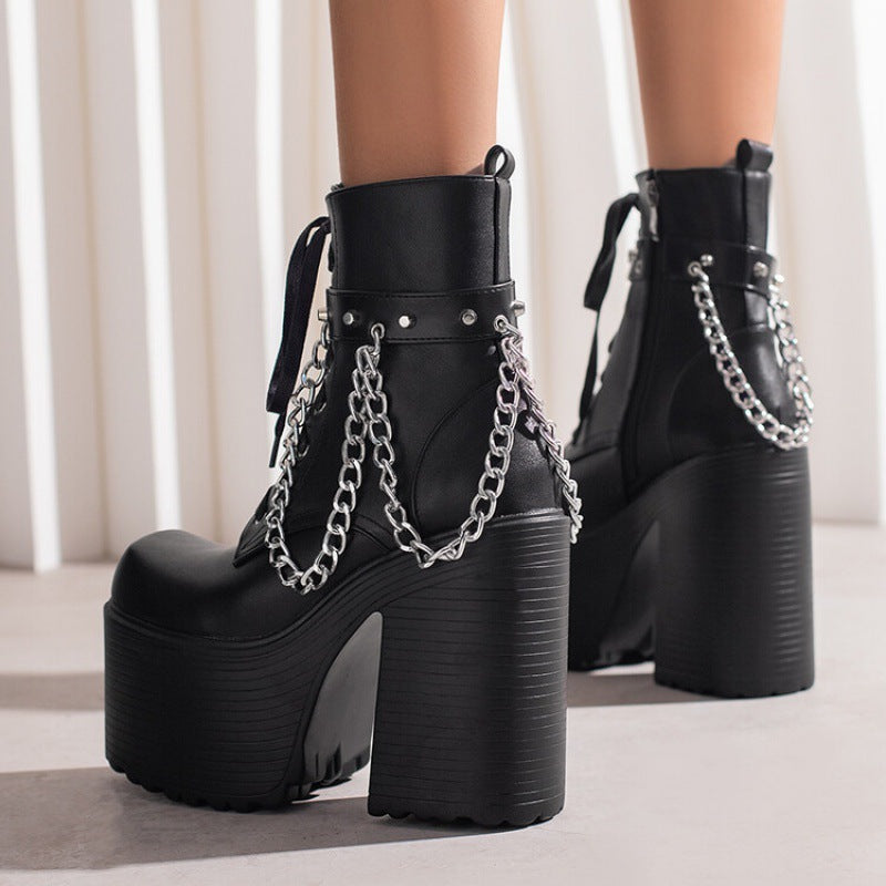 Women's Fashionable Simple Plush Patent Leather Ultra-high Heel Boots