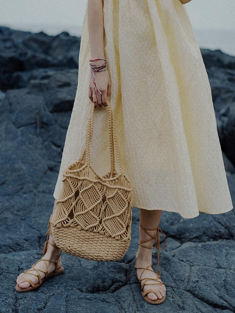 Grass Woven Hollowed Out Hand Woven Bag Beach Shoulder