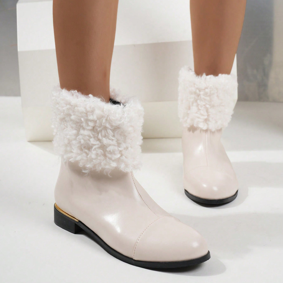 Botas cortas de estilo británico con felpa corta para otoño e invierno, zapatos de mujer de moda que combinan con todo