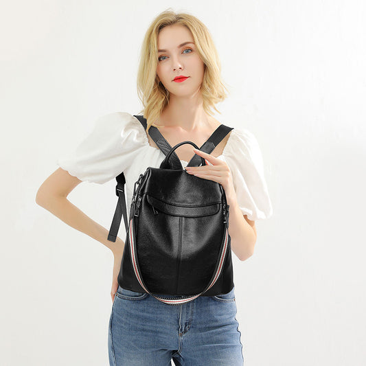 Korean Style All-match Soft Leather Casual Ladies Backpack