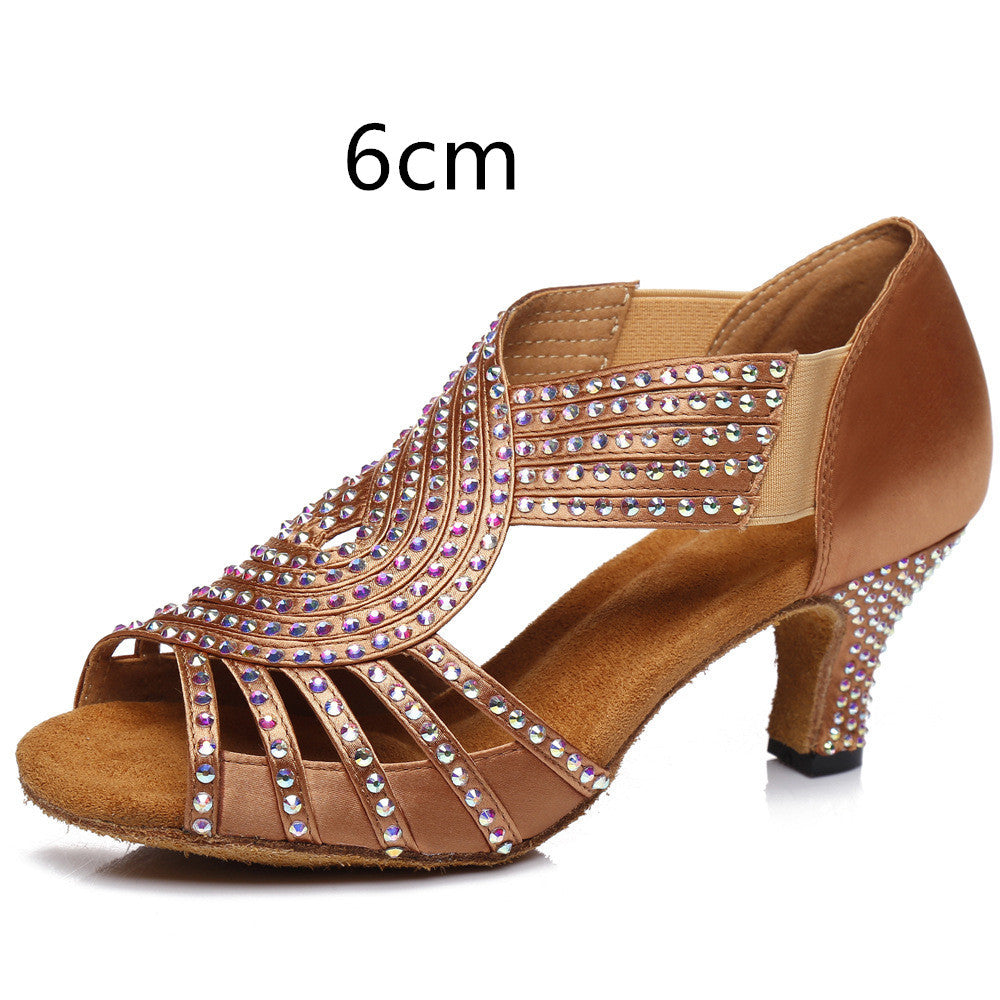 Latin Dance Shoes Hot Color Diamond Bright High Heel Soft Bottom