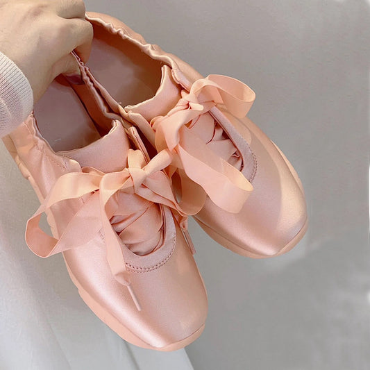 Zapatillas de ballet con cordones plateadas para mujer, zapatillas informales