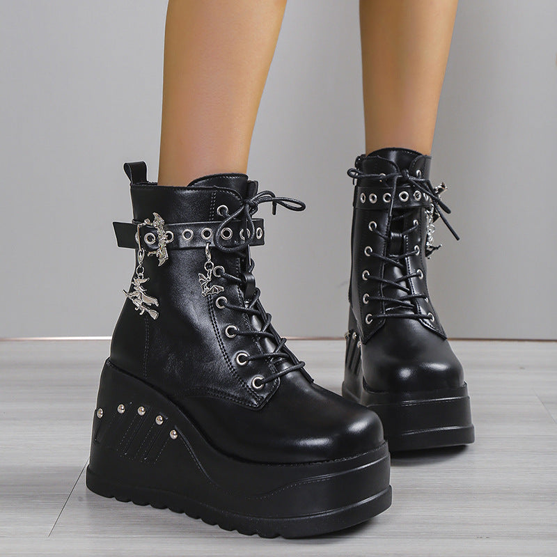 Dark Gothic Rivet Wedge Short Boots