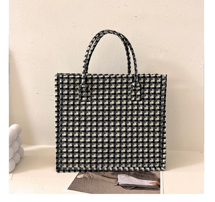 Women's Large Capacity Knitted Hand Plaid Tote Bag