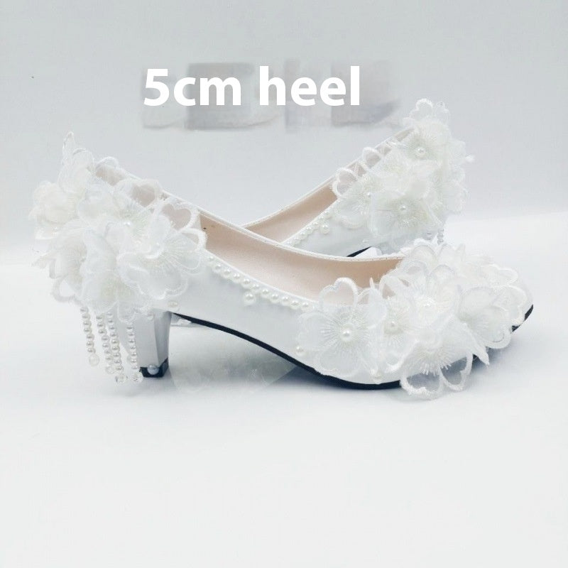 Male Lace High-heeled Shoes Korean Style, Flower Rhinestone Tassel Bride