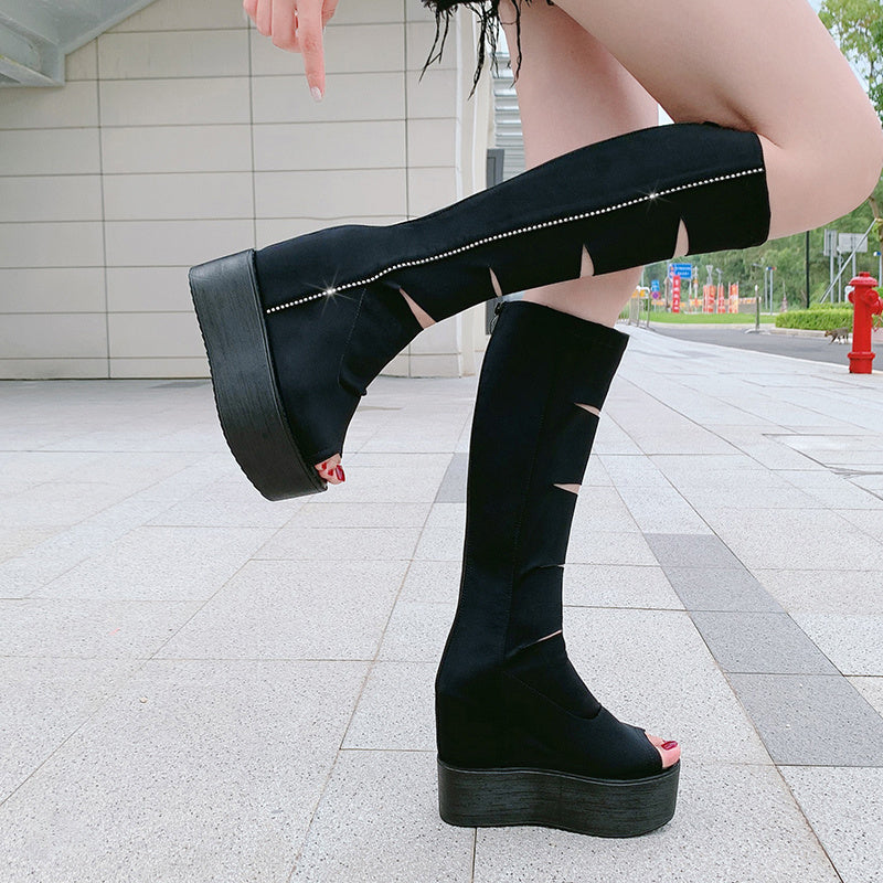 Botas huecas con forma de boca de pez sencillas de moda para mujer