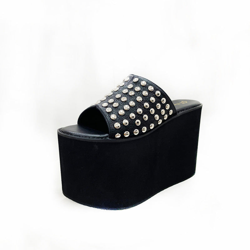 Wedge Thick Bottom Platform Rivet Slippers