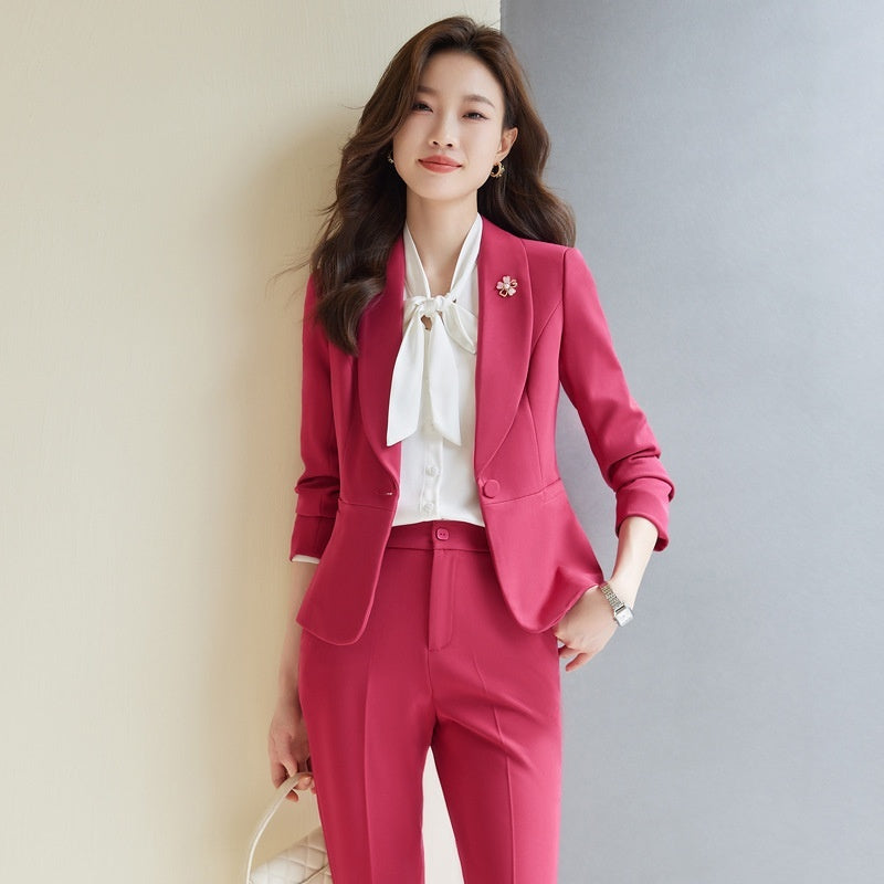 Rose Red Suit Lightly Mature High-end Temperament Business Wear Small Suit Interview