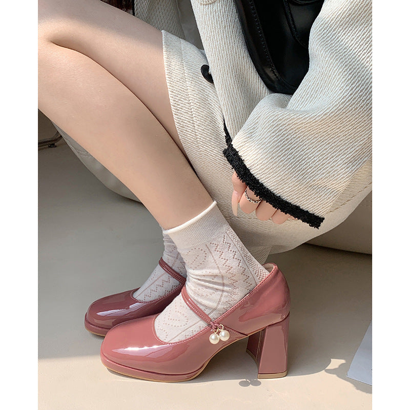 Square Toe Low-cut Retro Shoes French Chunky Heel High Heels