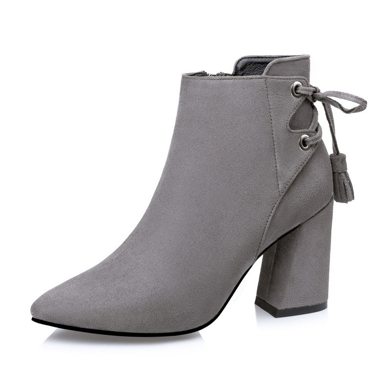 Europe And The United States Nightclub Pointed Bow Lace-up Suede Boots