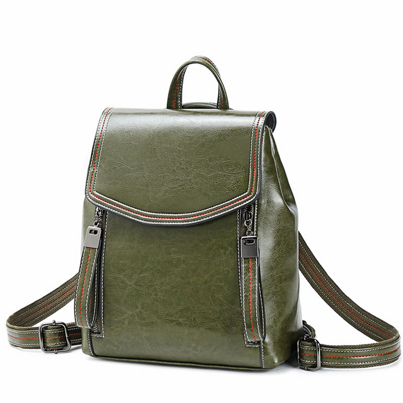 Women's New Contrast Color Versatile Leather Backpack