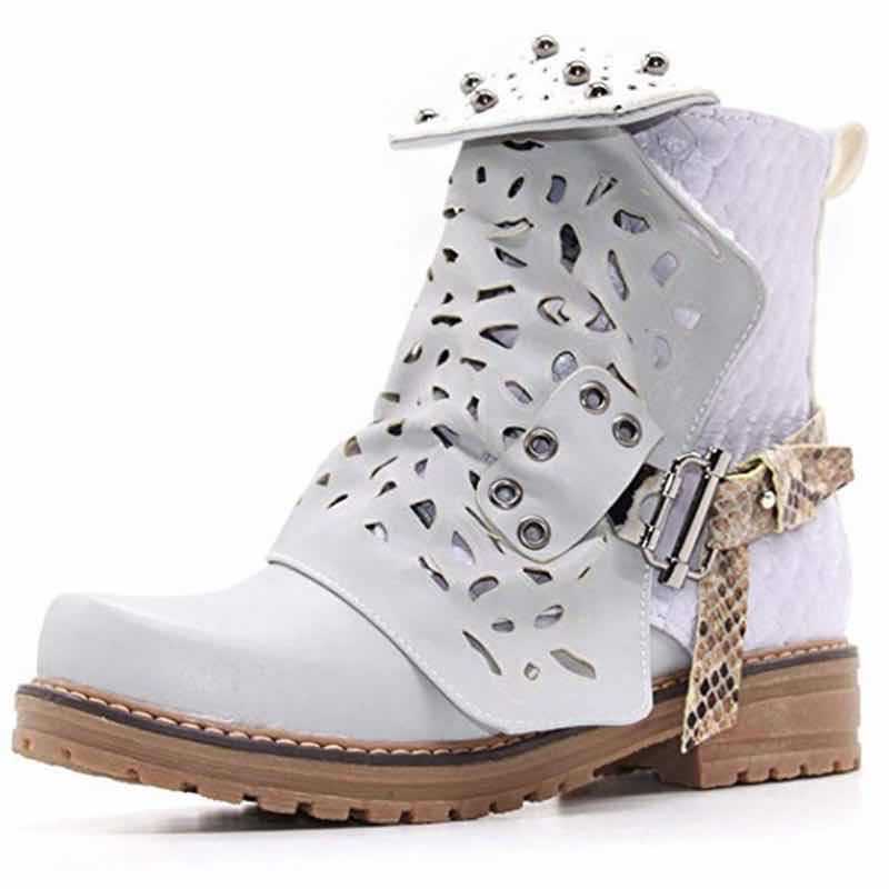 Low Heel Thick Heel Square Head Large Size Belt Buckle Hot Drill Women's Boots